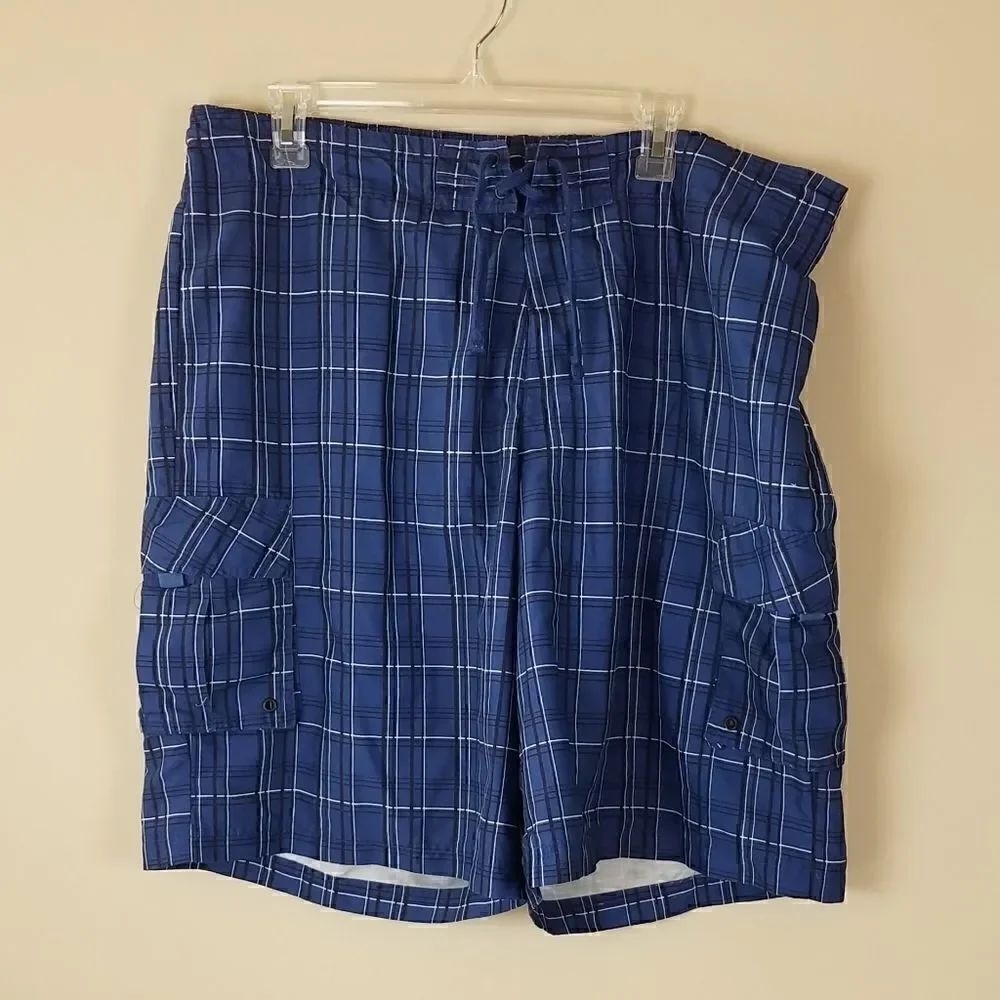 Red Camel Navy Plaid Swimming Trunks